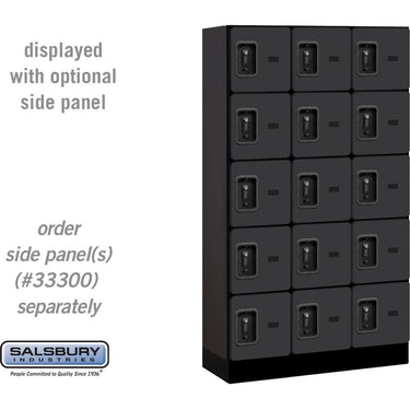 12-inch Wide Five Tier Box Style Designer Wood Locker - 3 Wide - 5 Feet High - 15-inch Deep by Salsbury – Black – Black Resettable Combination Locks by Salsbury