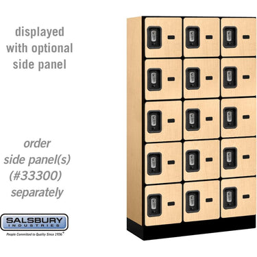 12-inch Wide Five Tier Box Style Designer Wood Locker - 3 Wide - 5 Feet High - 15-inch Deep by Salsbury – Maple – Silver Resettable Combination Locks by Salsbury