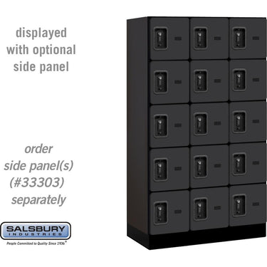 12-inch Wide Five Tier Box Style Designer Wood Locker - 3 Wide - 5 Feet High - 18-inch Deep by Salsbury – Black – Black Resettable Combination Locks by Salsbury