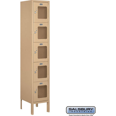 12-inch Wide Five Tier Box Style See-Through Metal Locker - 1 Wide - 5 Feet High - 12-inch Deep by Salsbury – Tan – Assembled by Salsbury