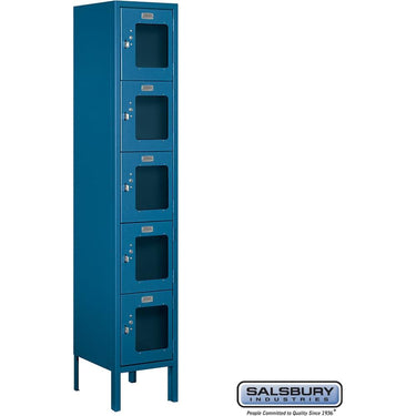 12-inch Wide Five Tier Box Style See-Through Metal Locker - 1 Wide - 5 Feet High - 12-inch Deep by Salsbury – Blue – Assembled by Salsbury
