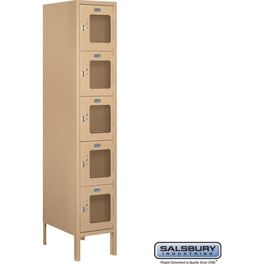 12-inch Wide Five Tier Box Style See-Through Metal Locker - 1 Wide - 5 Feet High - 18-inch Deep by Salsbury – Tan – Assembled by Salsbury