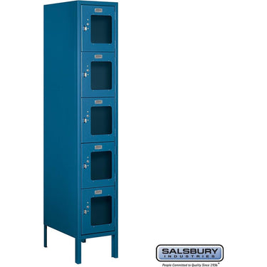 12-inch Wide Five Tier Box Style See-Through Metal Locker - 1 Wide - 5 Feet High - 18-inch Deep by Salsbury – Blue – Assembled by Salsbury