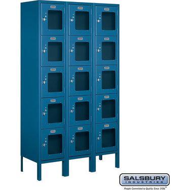 12-inch Wide Five Tier Box Style See-Through Metal Locker - 3 Wide - 5 Feet High - 12-inch Deep by Salsbury – Blue – Assembled by Salsbury