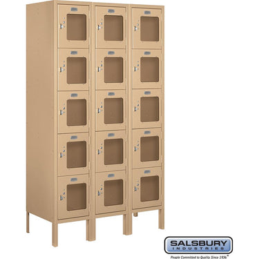 12-inch Wide Five Tier Box Style See-Through Metal Locker - 3 Wide - 5 Feet High - 15-inch Deep by Salsbury – Tan – Assembled by Salsbury