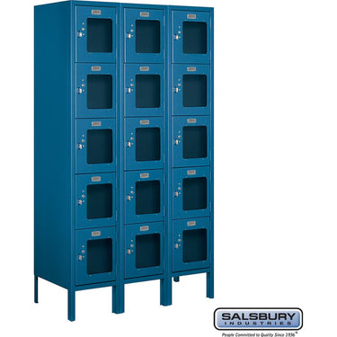 12-inch Wide Five Tier Box Style See-Through Metal Locker - 3 Wide - 5 Feet High - 15-inch Deep by Salsbury – Blue – Assembled by Salsbury