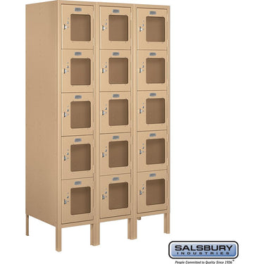 12-inch Wide Five Tier Box Style See-Through Metal Locker - 3 Wide - 5 Feet High - 18-inch Deep by Salsbury – Tan – Assembled by Salsbury