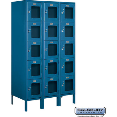 12-inch Wide Five Tier Box Style See-Through Metal Locker - 3 Wide - 5 Feet High - 18-inch Deep by Salsbury – Blue – Assembled by Salsbury