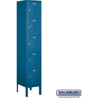 12-inch Wide Five Tier Box Style Standard Metal Locker - 1 Wide - 5 Feet High - 12-inch Deep by Salsbury – Blue – Assembled by Salsbury
