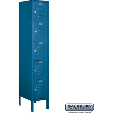 12-inch Wide Five Tier Box Style Standard Metal Locker - 1 Wide - 5 Feet High - 15-inch Deep by Salsbury – Blue – Assembled by Salsbury