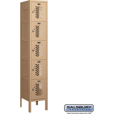 12-inch Wide Five Tier Box Style Vented Metal Locker - 1 Wide - 5 Feet High - 12-inch Deep by Salsbury – Tan – Assembled by Salsbury