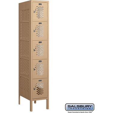 12-inch Wide Five Tier Box Style Vented Metal Locker - 1 Wide - 5 Feet High - 18-inch Deep by Salsbury – Tan – Assembled by Salsbury