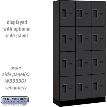 12-inch Wide Four Tier Designer Wood Locker - 3 Wide - 6 Feet High - 15-inch Deep by Salsbury – Black – Hasps by Salsbury