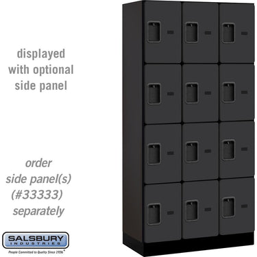 12-inch Wide Four Tier Designer Wood Locker - 3 Wide - 6 Feet High - 18-inch Deep by Salsbury – Black – Hasps by Salsbury