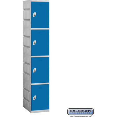 12-inch Wide Four Tier Plastic Locker - 1 Wide - 6 Feet High - 18-inch Deep by Salsbury – Blue – Assembled by Salsbury
