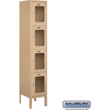 12-inch Wide Four Tier See-Through Metal Locker - 1 Wide - 5 Feet High - 12-inch Deep by Salsbury – Tan – Assembled by Salsbury