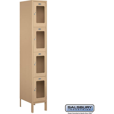 12-inch Wide Four Tier See-Through Metal Locker - 1 Wide - 6 Feet High - 18-inch Deep by Salsbury – Tan – Assembled by Salsbury