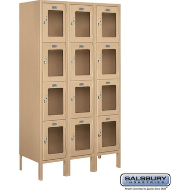 12-inch Wide Four Tier See-Through Metal Locker - 3 Wide - 5 Feet High - 15-inch Deep by Salsbury – Tan – Assembled by Salsbury