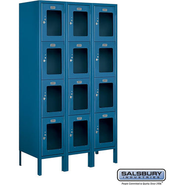 12-inch Wide Four Tier See-Through Metal Locker - 3 Wide - 5 Feet High - 15-inch Deep by Salsbury – Blue – Assembled by Salsbury