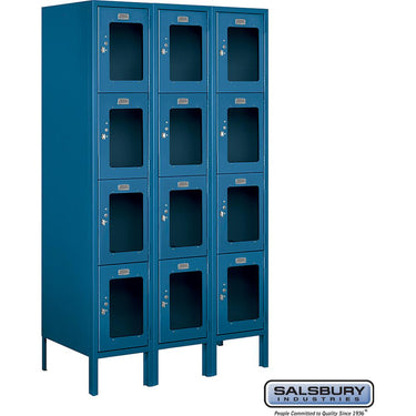 12-inch Wide Four Tier See-Through Metal Locker - 3 Wide - 5 Feet High - 18-inch Deep by Salsbury – Blue – Assembled by Salsbury
