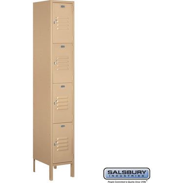 12-inch Wide Four Tier Standard Metal Locker - 1 Wide - 6 Feet High - 15-inch Deep by Salsbury – Tan – Assembled by Salsbury
