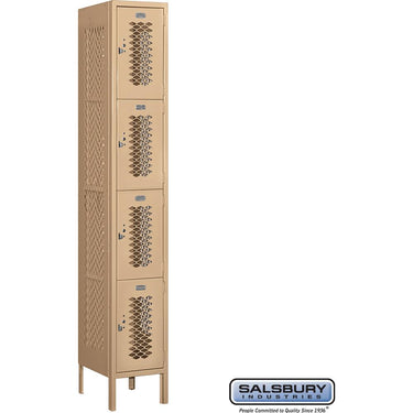 12-inch Wide Four Tier Vented Metal Locker - 1 Wide - 6 Feet High - 15-inch Deep by Salsbury – Tan – Assembled by Salsbury