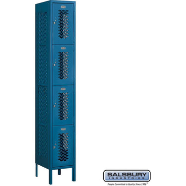 12-inch Wide Four Tier Vented Metal Locker - 1 Wide - 6 Feet High - 15-inch Deep by Salsbury – Blue – Assembled by Salsbury