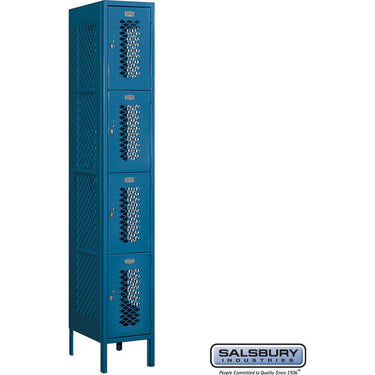 12-inch Wide Four Tier Vented Metal Locker - 1 Wide - 6 Feet High - 18-inch Deep by Salsbury – Blue – Assembled by Salsbury