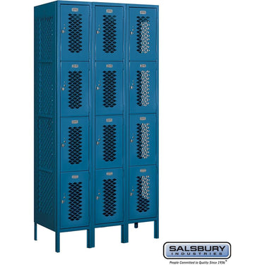 12-inch Wide Four Tier Vented Metal Locker - 3 Wide - 6 Feet High - 18-inch Deep by Salsbury – Blue – Assembled by Salsbury