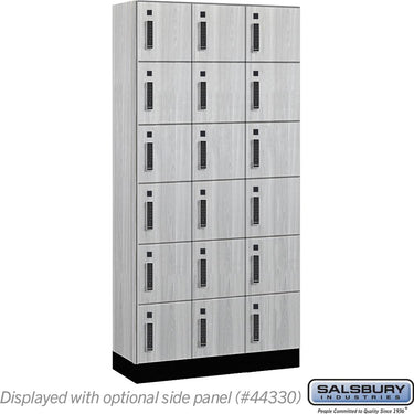 12-inch Wide Premier Wood Locker - Six Tier Box Style-3 Wide - 6 Feet High - 15-inch Deep by Salsbury – Silver Teak – Black Electronic Locks by Salsbury