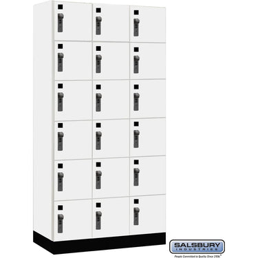 12-inch Wide Premier Wood Locker - Six Tier Box Style-3 Wide - 6 Feet High - 18-inch Deep by Salsbury – Winter Fog – Black Hasps by Salsbury