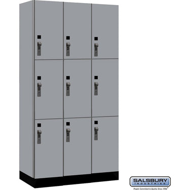 12-inch Wide Premier Wood Locker - Triple Tier-3 Wide - 6 Feet High - 18-inch Deep by Salsbury – Winter Fog – Black Hasps by Salsbury