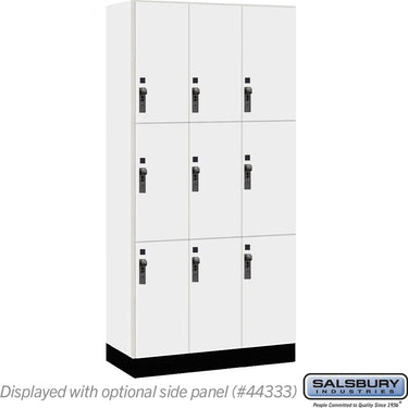 12-inch Wide Premier Wood Locker - Triple Tier-3 Wide - 6 Feet High - 18-inch Deep by Salsbury – Arctic White – Black Hasps by Salsbury
