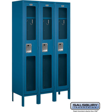 12-inch Wide Single Tier See-Through Metal Locker - 3 Wide - 5 Feet High - 12-inch Deep by Salsbury – Blue – Assembled by Salsbury