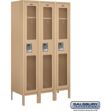 12-inch Wide Single Tier See-Through Metal Locker - 3 Wide - 5 Feet High - 15-inch Deep by Salsbury – Tan – Assembled by Salsbury