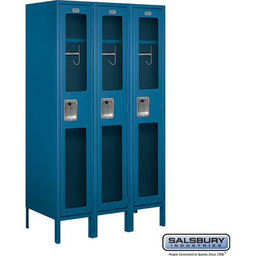 12-inch Wide Single Tier See-Through Metal Locker - 3 Wide - 5 Feet High - 18-inch Deep by Salsbury – Blue – Assembled by Salsbury