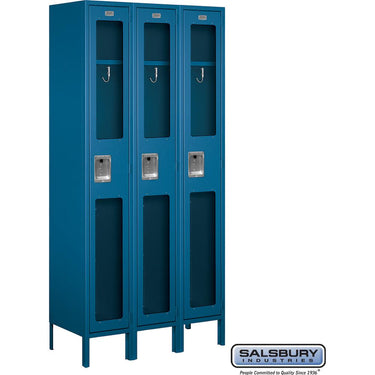 12-inch Wide Single Tier See-Through Metal Locker - 3 Wide - 6 Feet High - 15-inch Deep by Salsbury – Blue – Assembled by Salsbury