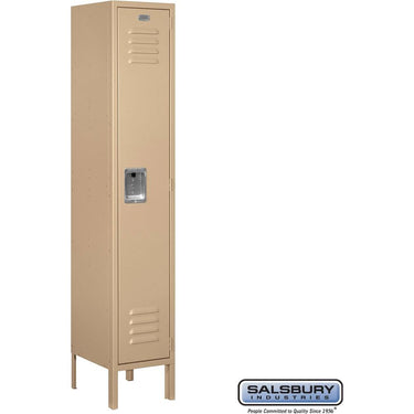12-inch Wide Single Tier Standard Metal Locker - 1 Wide - 5 Feet High - 12-inch Deep by Salsbury – Tan – Assembled by Salsbury