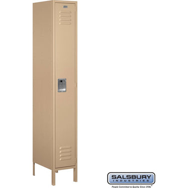 12-inch Wide Single Tier Standard Metal Locker - 1 Wide - 6 Feet High - 18-inch Deep by Salsbury – Tan – Assembled by Salsbury