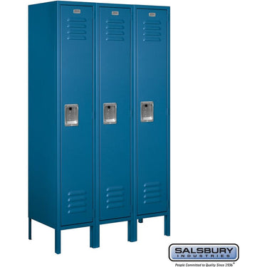 12-inch Wide Single Tier Standard Metal Locker - 3 Wide - 5 Feet High - 15-inch Deep by Salsbury – Blue – Assembled by Salsbury
