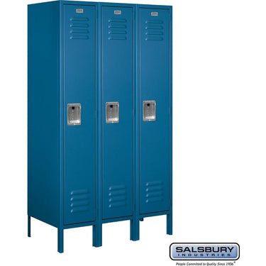 12-inch Wide Single Tier Standard Metal Locker - 3 Wide - 5 Feet High - 18-inch Deep by Salsbury – Blue – Assembled by Salsbury