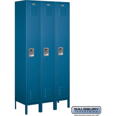 12-inch Wide Single Tier Standard Metal Locker - 3 Wide - 6 Feet High - 15-inch Deep by Salsbury – Blue – Assembled by Salsbury