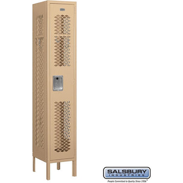 12-inch Wide Single Tier Vented Metal Locker - 1 Wide - 5 Feet High - 12-inch Deep by Salsbury – Tan – Assembled by Salsbury