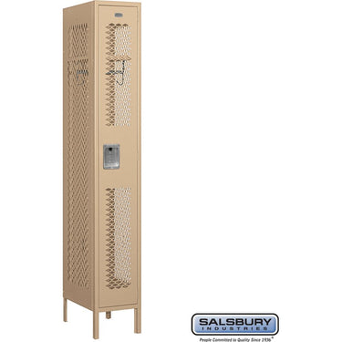 12-inch Wide Single Tier Vented Metal Locker - 1 Wide - 6 Feet High - 18-inch Deep by Salsbury – Tan – Assembled by Salsbury