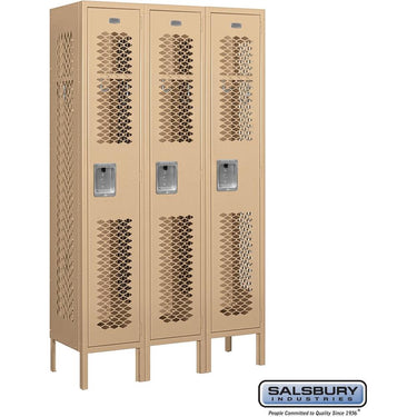 12-inch Wide Single Tier Vented Metal Locker - 3 Wide - 5 Feet High - 12-inch Deep by Salsbury – Tan – Assembled by Salsbury