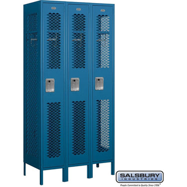12-inch Wide Single Tier Vented Metal Locker - 3 Wide - 6 Feet High - 18-inch Deep by Salsbury – Blue – Assembled by Salsbury