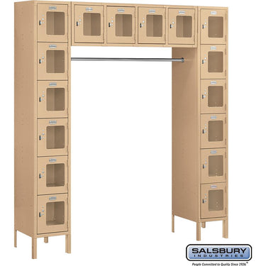 12-inch Wide Six Tier Box Style Bridge See-Through Metal Locker - 16 Box - 18-inch Deep by Salsbury – Tan – Assembled by Salsbury
