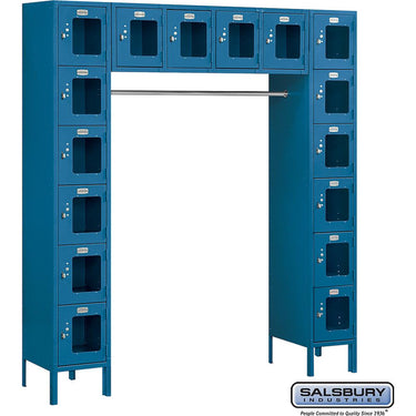 12-inch Wide Six Tier Box Style Bridge See-Through Metal Locker - 16 Box - 18-inch Deep by Salsbury – Blue – Assembled by Salsbury