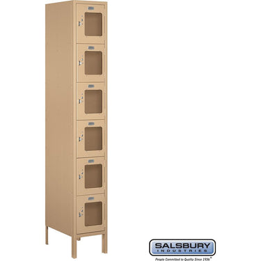 12-inch Wide Six Tier Box Style See-Through Metal Locker - 1 Wide - 6 Feet High - 18-inch Deep by Salsbury – Tan – Assembled by Salsbury