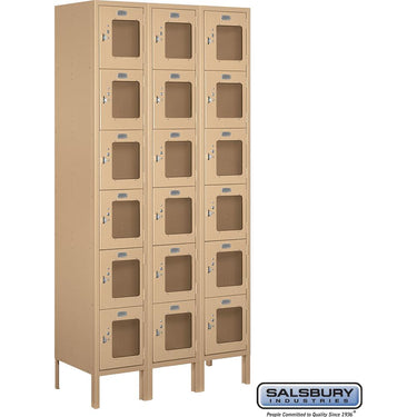 12-inch Wide Six Tier Box Style See-Through Metal Locker - 3 Wide - 6 Feet High - 15-inch Deep by Salsbury – Tan – Assembled by Salsbury